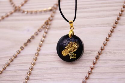 Epoxy Anhänger rund schwarz/gold