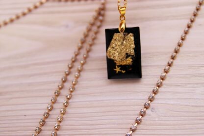 Epoxy Anhänger rechteckig schwarz/gold