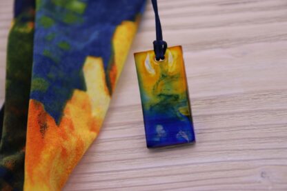 Epoxy Anhänger rechteckig blau/ gelb