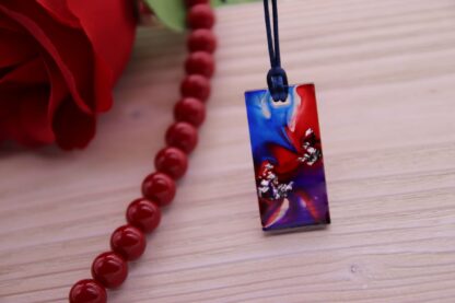 Epoxy Anhänger rechteckig rot/ blau
