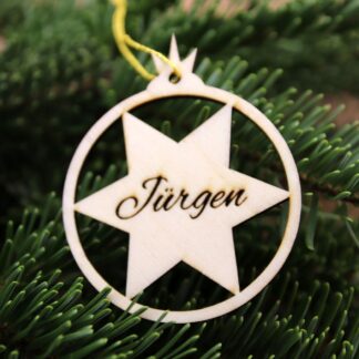 Anhänger Kugel Stern mit Name personalisiert