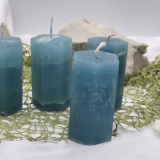 Set 6-eckige Kerzen türkis