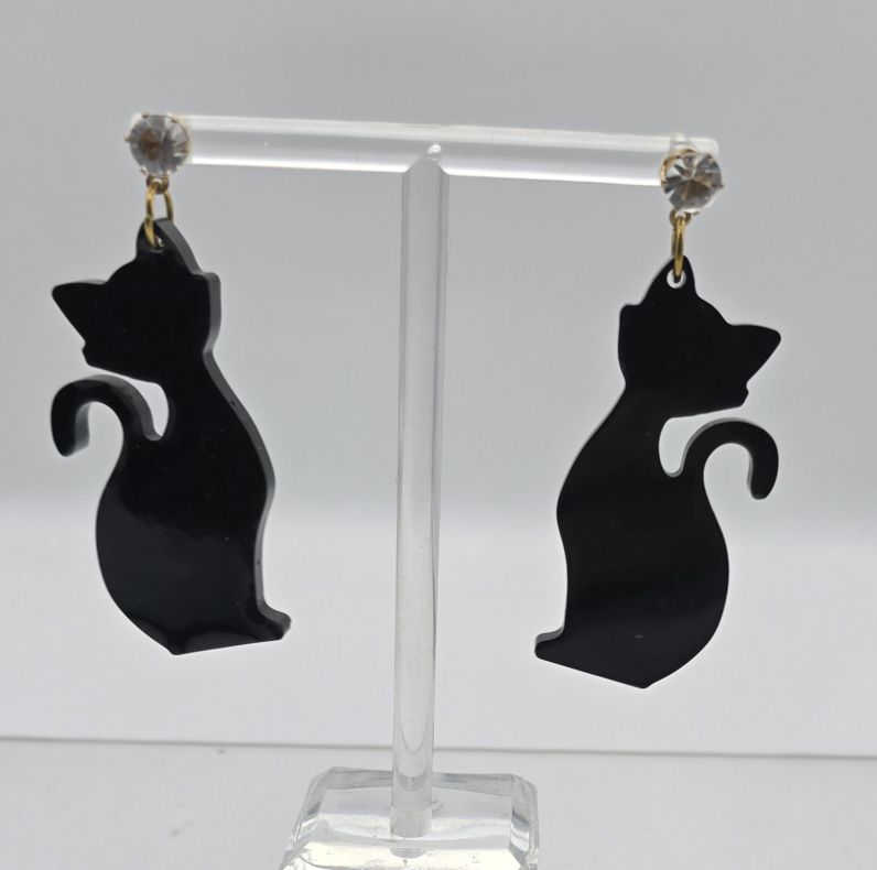 Ohrringe Resin schwarze Katze