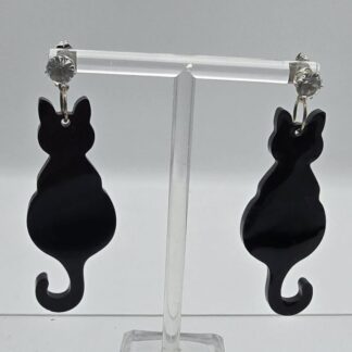 Ohrringe Resin schwarze Katze von hinten
